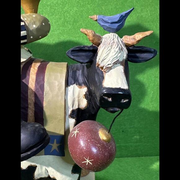 Williraye Folk Art ~ SNOWMAN ON COW Pull Toy ~ WW2390 Dreaming of Christmas - Picture 3 of 9